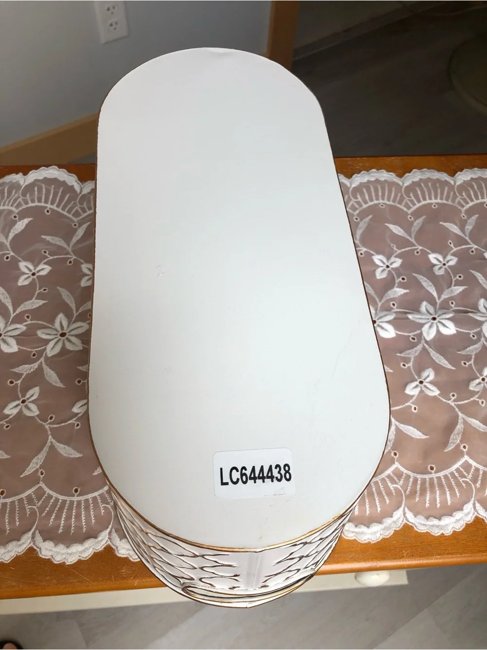 White Embossed Trellis Metal Basket With Handles
